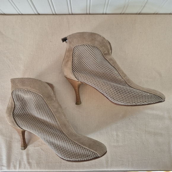 Chic Tan Mesh Suede Zip Booties Sexy Stilettos Pointy Toe Shoes Size 6.5 - Picture 7 of 15